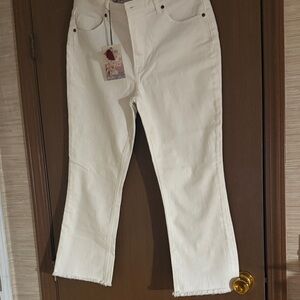 Johnny Was White Frayed jeans with embroidered butterfly